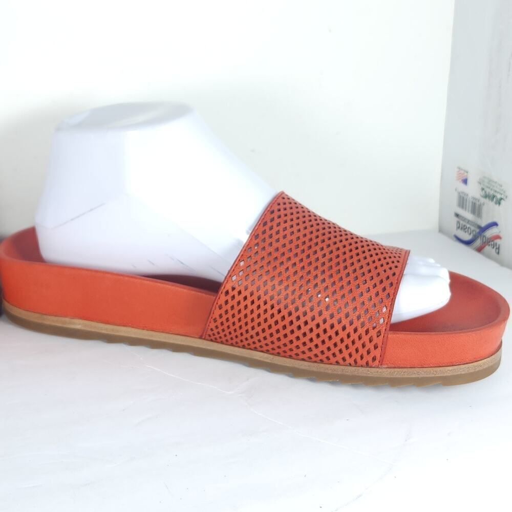 Frye Women's Lily US8,5? Orange Leather Perforated Flat Slide Sandals Shoes - Picture 7 of 16